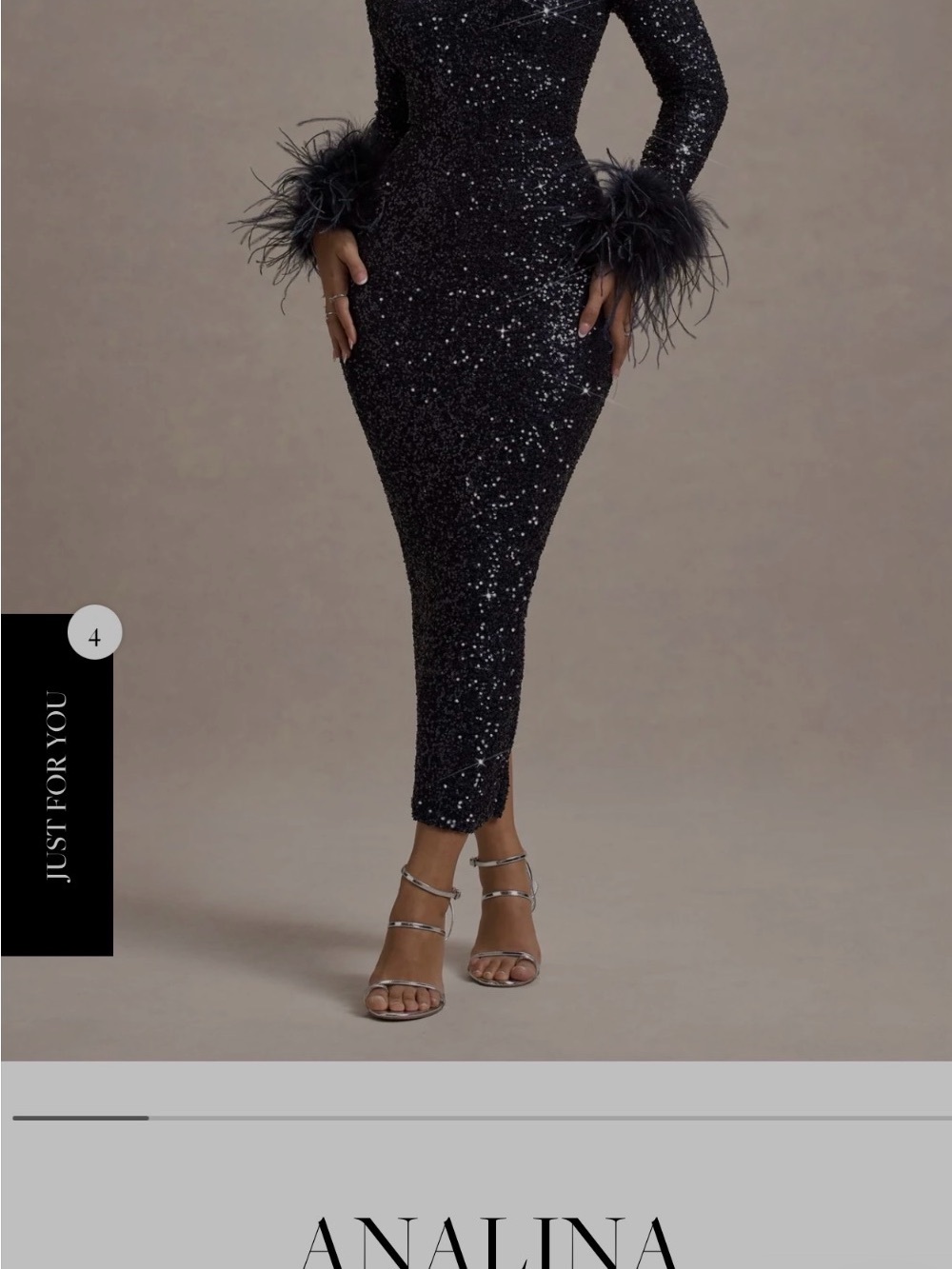 Club L London Black Sequin Midi Dress with Feather Cuffs